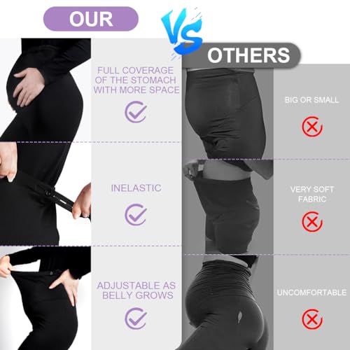 Aomig Leggins Premama Embarazada, 2pcs Pantalon Premama Elasticos Suave, Cintura Alta Leggins Embarazada Mujer Ajustable, Ropa Premama Embarazada Afelpado y Cálido, Ideal para Hogar, Yoga, Deporte, XL