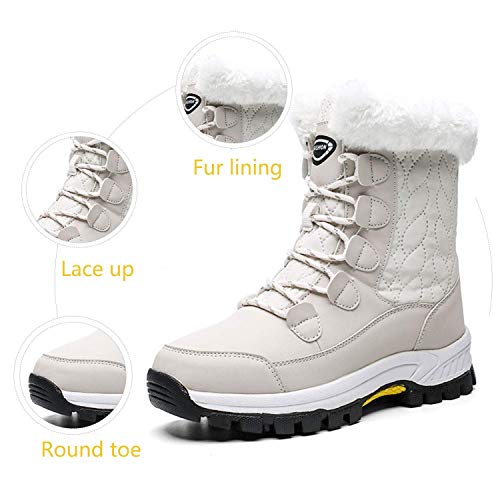 AONEGOLD Mujer Botas de Nieve Impermeable Zapatos Caliente Antideslizante Botas de Nieve Senderismo Trekking(Beige,39 EU)