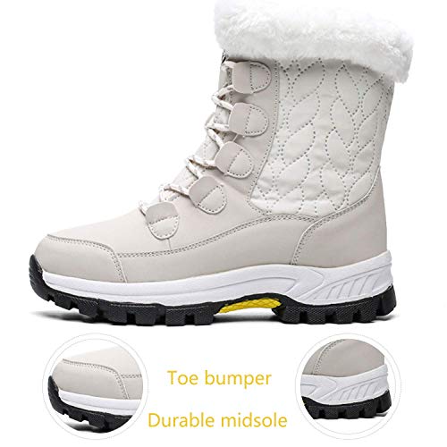 AONEGOLD Mujer Botas de Nieve Impermeable Zapatos Caliente Antideslizante Botas de Nieve Senderismo Trekking(Beige,39 EU)