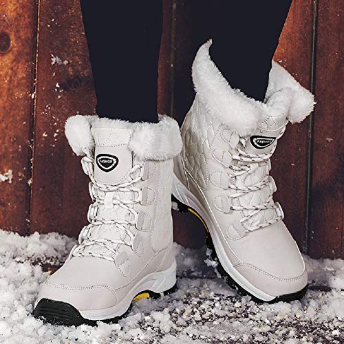 AONEGOLD Mujer Botas de Nieve Impermeable Zapatos Caliente Antideslizante Botas de Nieve Senderismo Trekking(Beige,39 EU)