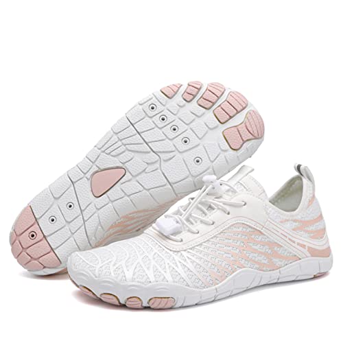 AONETIGER Zapatos de Agua Hombre Mujer Barefoot Zapatillas de Deportes Acuaticos Transpirable Ligeras Secado Rápido Descalzos Trail Calzado para Fitness Playa Vela Snorkel(Blanco,41EU)