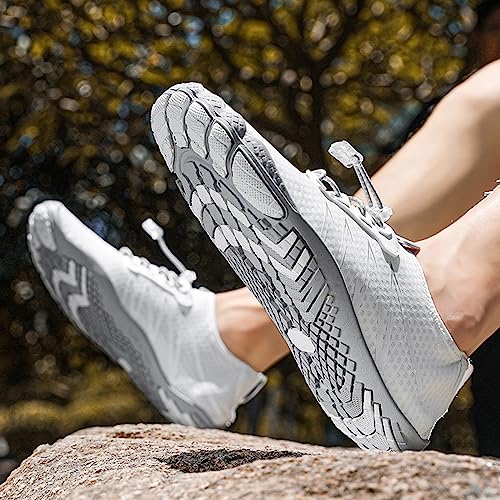 AONETIGER Zapatos de Agua Hombre Mujer Barefoot Zapatillas de Deportes Acuaticos Transpirable Ligeras Secado Rápido Descalzos Trail Calzado para Fitness Playa Vela Snorkel(312 Blanco,43EU)