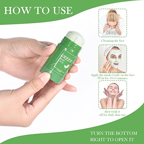 AOOWU Green Mask Stick, 2pcs Mascarilla Te Verde para Limpieza Profunda, Limpiador de Poros y Puntos Negros para Regula Equilibrio Entre Agua y Aceite