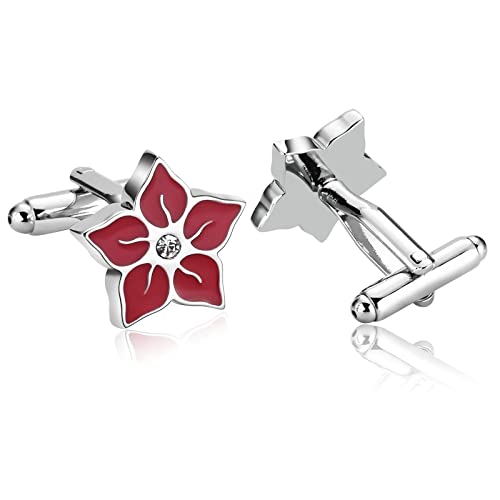 Aotiwe Regalo Gemelos, Gemelos para Camisa Flor Rojo Plata Acero Inoxidable Regalo del Negocio Bautizos