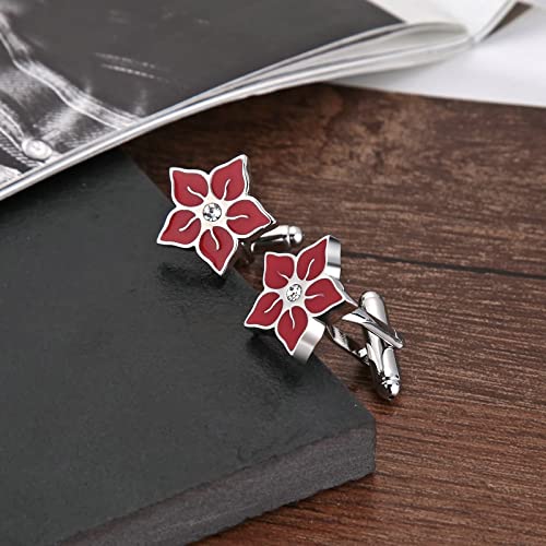 Aotiwe Regalo Gemelos, Gemelos para Camisa Flor Rojo Plata Acero Inoxidable Regalo del Negocio Bautizos