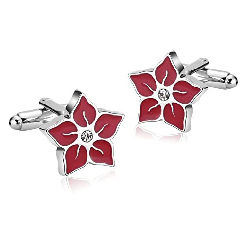 Aotiwe Regalo Gemelos, Gemelos para Camisa Flor Rojo Plata Acero Inoxidable Regalo del Negocio Bautizos