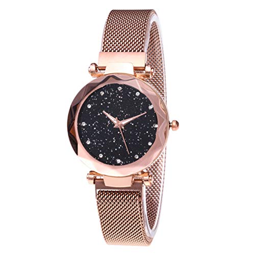 AOTUO Reloj de Cuarzo para Mujer Reloj de Pulsera magnético para Mujer Rhinestone a Prueba de Agua Relojes estrellados Redondos Reloj clásico del Cielo Estrellado (K - Gold)