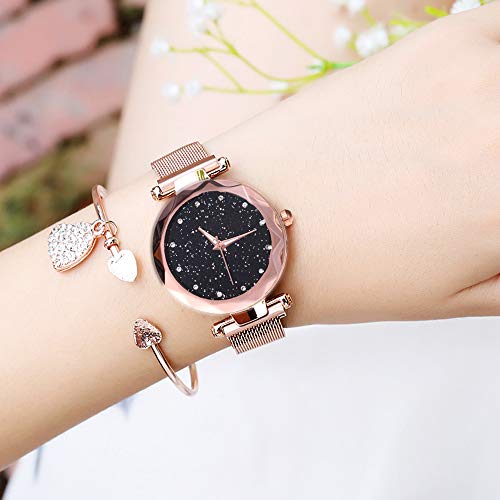 AOTUO Reloj de Cuarzo para Mujer Reloj de Pulsera magnético para Mujer Rhinestone a Prueba de Agua Relojes estrellados Redondos Reloj clásico del Cielo Estrellado (K - Gold)