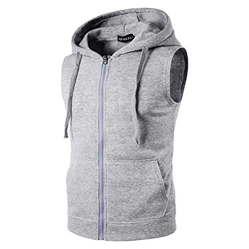 APAELEA Deportes Sudadera Sin Mangas Chalecos para Hombre Gimnasio Deportiva Ropa Tank Tops con Capucha Gris Claro XL