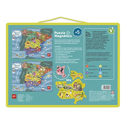 APLI Kids 18893 - Puzle magnético mapa de España - Juego de 50 imanes para aprender la geografía de España - Para niños a partir de 5 años