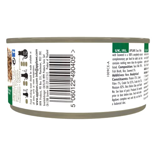 Applaws 100% Comida Natural Húmeda para Gatos, Filete de Atún con Algas en Caldo para Gatos Adultos, 24 latas de 70 g