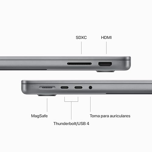 Apple 2023 Mac Book Pro Portátil con Chip M3: CPU de 8 núcleos, GPU de 10 núcleos, Pantalla Liquid Retina XDR de 14,2 Pulgadas, 8 GB de Memoria unificada, 512 GB de SSD, Gris Espacial