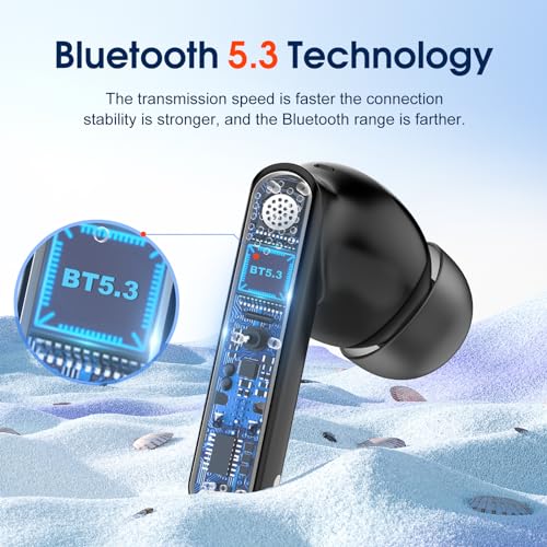 Aptkdoe Auriculares Inalambricos, Auriculares Bluetooth 5.3 Graves Profundos con HD Mic, 48H de Reproducción Cascos Inalambricos Bluetooth con Pantalla LED, IPX7 Impermeable, Control Táctil Negro 2024