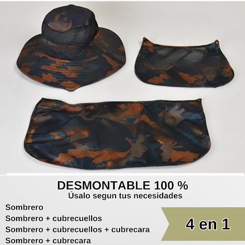 APUKESE Sombrero de Pesca Hombre Mujer, Camuflaje, con Protector de Cuello y Boca Desmontable, Alta protección contra el Sol UV, antimosquitos.