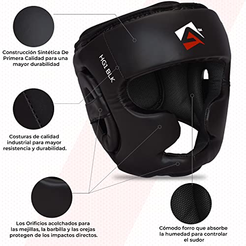 AQF Casco Boxeo, Boxeo Entrenamiento Cascos, Muay Thai Casco Integral, Kick Boxing Cabeza Protector, MMA Boxing Headgear, Casco Sparring para Karate, Combate, Artes Marciales Head Guard Negro