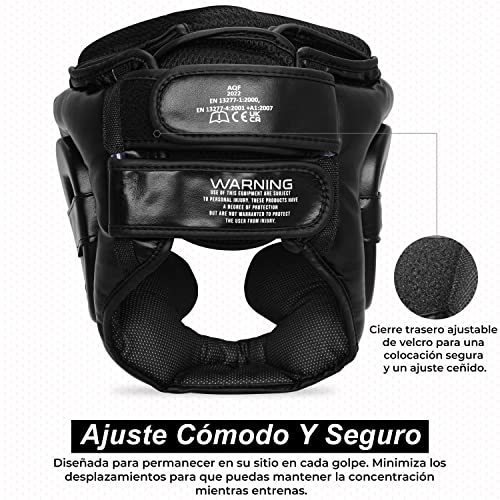 AQF Casco Boxeo, Boxeo Entrenamiento Cascos, Muay Thai Casco Integral, Kick Boxing Cabeza Protector, MMA Boxing Headgear, Casco Sparring para Karate, Combate, Artes Marciales Head Guard Negro