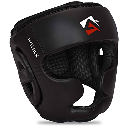 AQF Casco Boxeo, Boxeo Entrenamiento Cascos, Muay Thai Casco Integral, Kick Boxing Cabeza Protector, MMA Boxing Headgear, Casco Sparring para Karate, Combate, Artes Marciales Head Guard Negro