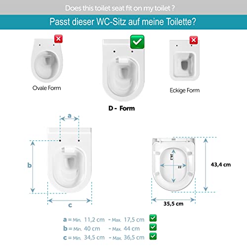 Aqua Bagno Tapa WC universal, Asiento de Inodoro - de Cierre Suave - en Forma de D - Extraíble con un clic - fácil limpieza - de material termoestable - blanco - WC Asiento