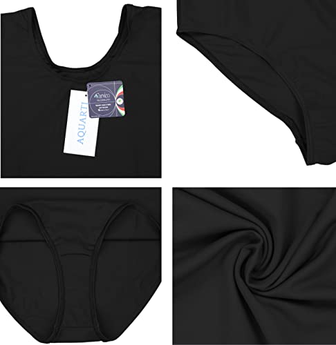 Aquarti Maillot de Danza y Gimnasia Manga Corta para Mujer, Negro, 38