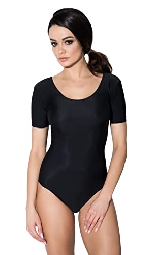 Aquarti Maillot de Danza y Gimnasia Manga Corta para Mujer, Negro, 38