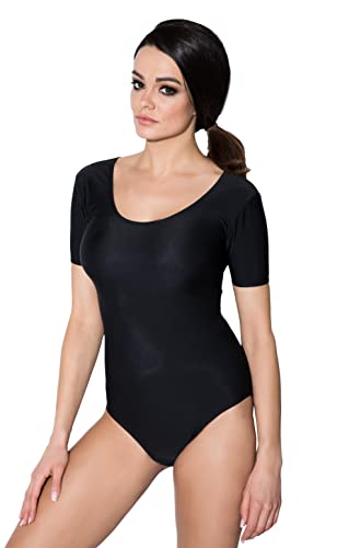 Aquarti Maillot de Danza y Gimnasia Manga Corta para Mujer, Negro, 44