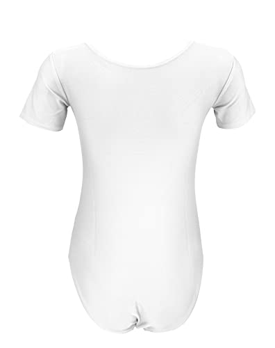 Aquarti Maillot de Gimnasia con Manga Corta Body de Danza para Niñas, Blanco, 122