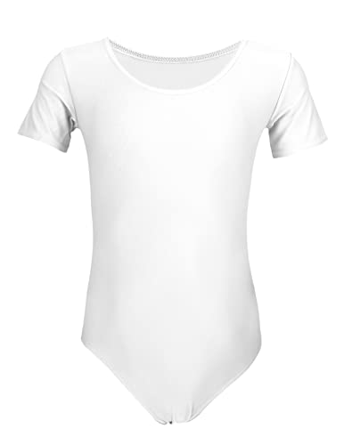 Aquarti Maillot de Gimnasia con Manga Corta Body de Danza para Niñas, Blanco, 122