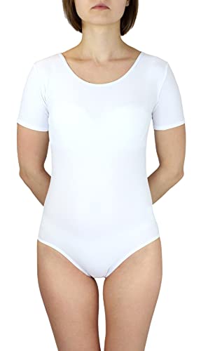 Aquarti Maillot de Gimnasia con Manga Corta Body de Danza para Niñas, Blanco, 122