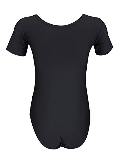 Aquarti Maillot de Gimnasia con Manga Corta Body de Danza para Niñas, Negro, 122