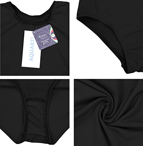 Aquarti Maillot de Gimnasia con Manga Corta Body de Danza para Niñas, Negro, 122