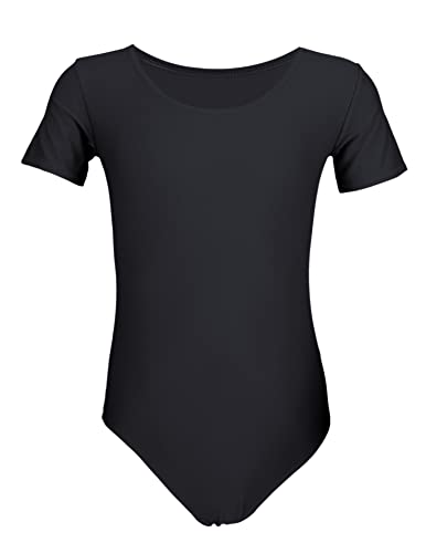 Aquarti Maillot de Gimnasia con Manga Corta Body de Danza para Niñas, Negro, 122