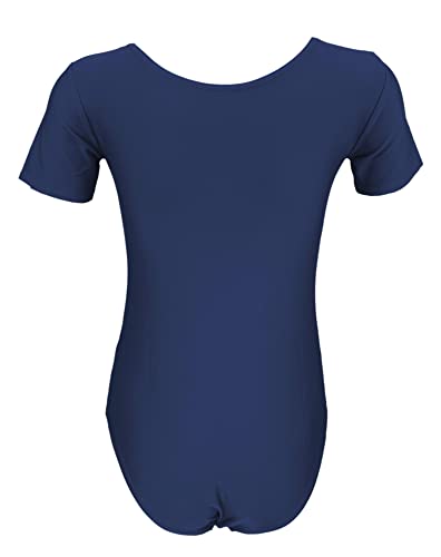 Aquarti Maillot de Gimnasia con Manga Corta para Niñas, Azul Marino, 152