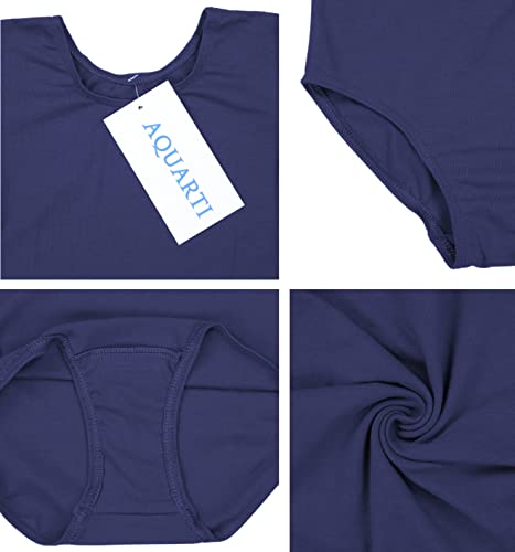 Aquarti Maillot de Gimnasia con Manga Corta para Niñas, Azul Marino, 152