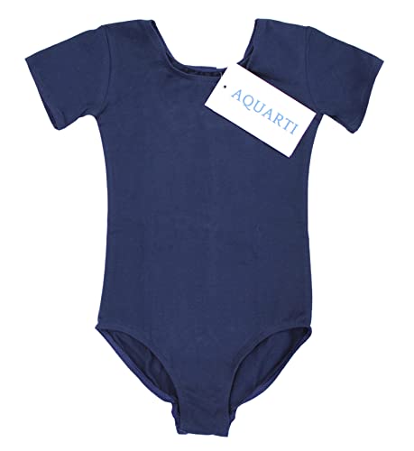 Aquarti Maillot de Gimnasia con Manga Corta para Niñas, Azul Marino, 152