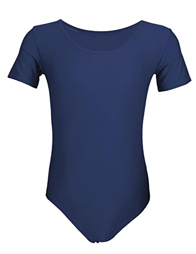 Aquarti Maillot de Gimnasia con Manga Corta para Niñas, Azul Marino, 152