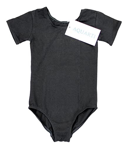 Aquarti Maillot de Gimnasia con Manga Corta para Niñas, Negro, 140