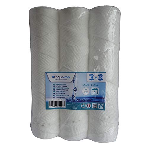 AQUAWATER - 105004 - Lote 3 cartuchos de filtro anti-sedimento herida - 20 micras de tamaño estándar de 10"