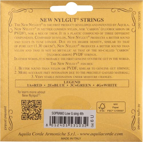 Aquila 6U - Cuerda para ukelele soprano, 4ª cuerda en Sol grave, un sola cuerda