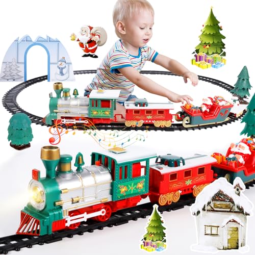 AQXONG Kits de Tren Navideño Eléctrico con Batería y Sonido de Luces, para Niños