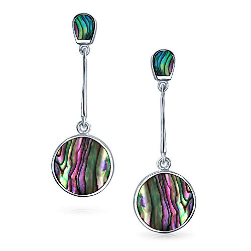 Arcoiris Concha Geométricas Círculo Barra Disco Abalone Drop Colgante Pendiente Mujer Para Adolescente 925 Plata Ley