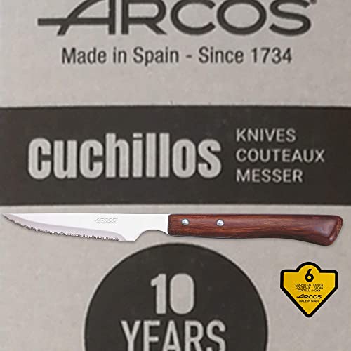 Arcos | 6 Piezas de cuchillos chuleteros y carne con mango madera y Envase Eco | Juego Fabricado en España