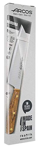 ARCOS Cuchillo Santoku 7 pulgadas Acero Inoxidable, Cuchillo cocina japonés para pescado, carne y verduras, Mango madera Ovengkol 100% natural FSC y Hoja 190 mm, Serie Nordika, Color marrón