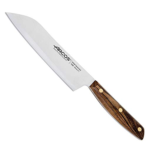 ARCOS Cuchillo Santoku 7 pulgadas Acero Inoxidable, Cuchillo cocina japonés para pescado, carne y verduras, Mango madera Ovengkol 100% natural FSC y Hoja 190 mm, Serie Nordika, Color marrón