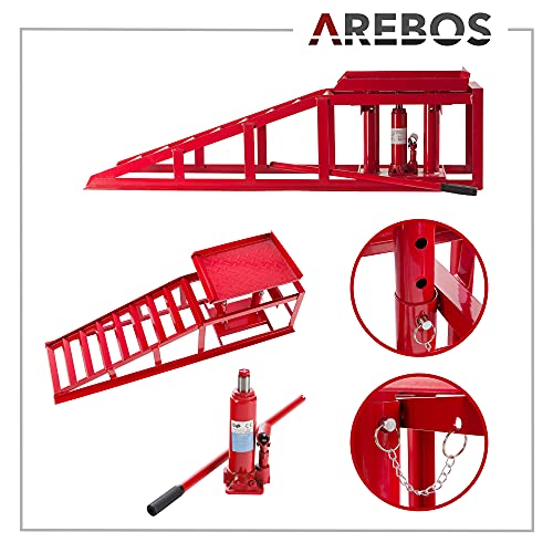 Arebos Rampa hidráulica Ajustable | Gatos para Coche | Soportes de Ejes | Rampas de Carga para vehículos | 2 T | de Levantamiento y Carga | Regulable en Altura de 270 a 375 mm