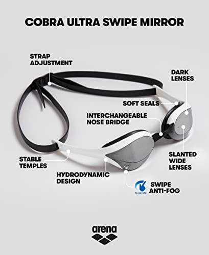 Arena Cobra Ultra Swipe MR Gafas de natación, Unisex-Adult, Silver-White, Talla única