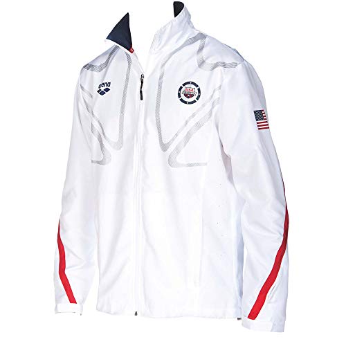 ARENA Official USA Swimming National Team Zip Warm-Up Jacket Chaqueta para Calentar, Blanco, Azul Marino, S Unisex Adulto