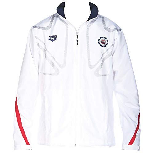 ARENA Official USA Swimming National Team Zip Warm-Up Jacket Chaqueta para Calentar, Blanco, Azul Marino, S Unisex Adulto