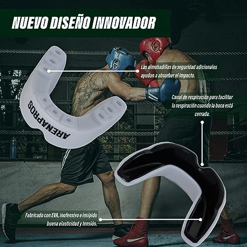 ARENAPROS® Protector Bucal Deportivo Premium Diseñado en España - Máxima Seguridad y Confort - Ideal para Boxeo, MMA, Rugby y otros Deportes de Contacto - Incluye Estuche de Transporte