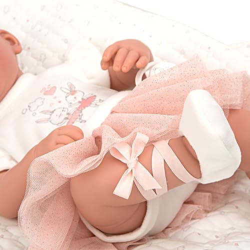 Arias – Muñeca Elegance Zoe Bailarina de Peso 2.6 kg, bebé recién Nacido de 42 cm con Cuerpo y extremidades de Vinyl, Ropa y Manta Color Rosa y Blanco, tutú y Zapatillas, Manta y Chupete, (ARI60691)