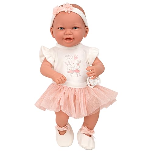 Arias – Muñeca Elegance Zoe Bailarina de Peso 2.6 kg, bebé recién Nacido de 42 cm con Cuerpo y extremidades de Vinyl, Ropa y Manta Color Rosa y Blanco, tutú y Zapatillas, Manta y Chupete, (ARI60691)